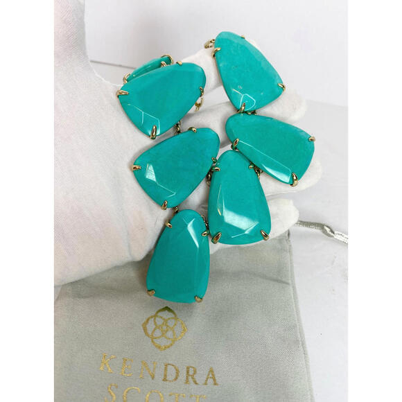 Kendra Scott Harlow Necklace Teal Blue Green Gold Tone Statement - Picture 7 of 10